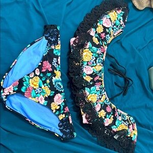 Floral Bikini Set with Lace Trim